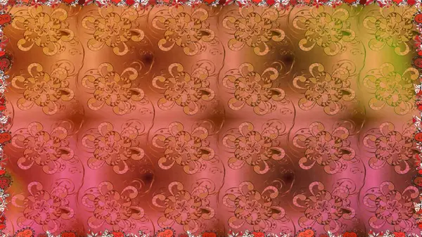 Raster illüstrasyonu. Turuncu ve kahverengi renklerde bahar çiçekleri. Raster çiçek desenli ve çiçekli..