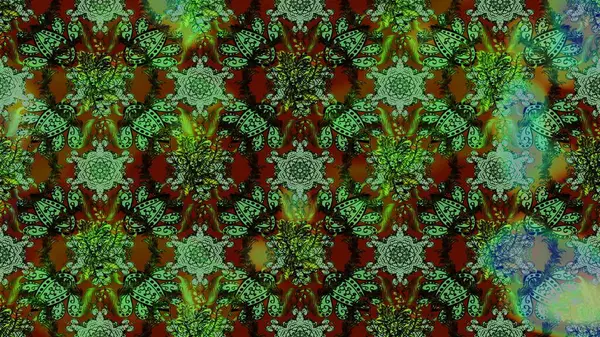 Yeşil, kahverengi ve gri renkli çiçekler. Raster illüstrasyonu. Tropikal çizim çiçek deseni.