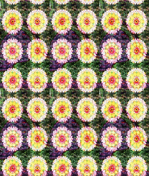 Raster illüstrasyonu. Şirin çiçekli eskiz deseni ve yeşil renkli yapraklar, suluboya çiçek deseni, duvar kağıdı, kart veya kumaş için fayanslı.