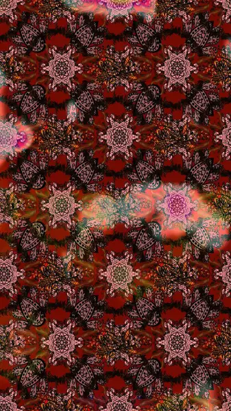 Düz Çiçek Elementleri Tasarımı. Renkli Bahar Teması eskiz kalıbı. Raster Modaya uygun kumaş deseni. Kahverengi, siyah ve kırmızı renkli şirin çiçek deseni.