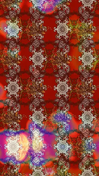 Raster illüstrasyonundaki çiçek desenli çizim. Düz Çiçek Elementleri Tasarımı. Kırmızı, kahverengi ve bej renkli çiçekler. Renkli Yaz Teması çizim şablonu.