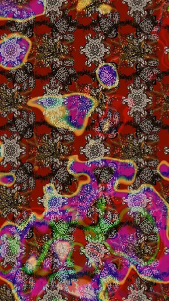 Çiçek desenli raster, kahverengi, kırmızı ve gri çizgi desenli soyut raster arkaplan. Modern stil dokusu.