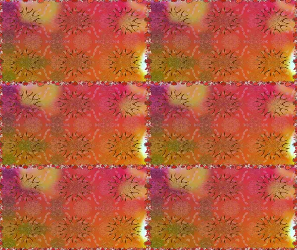 Raster düz çiçekleri pürüzsüz desen. Turuncu ve kahverengi renkli çiçekler. Tasarım hediye paketi, tebrik kartları, posterler ve afiş tasarımı.