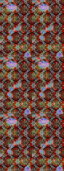 Raster Floral Illustration, Asyalı tekstil. Gri, kahverengi ve kırmızı renkte etnik çiçeklerle zarif bir eskiz deseni..