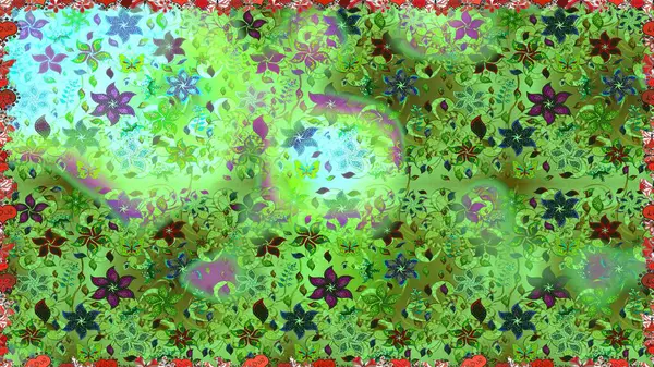 Yeşil ve nötr renklerde çiçekler. Çiçekli karalama şeklinde Raster çiçek deseni. Nazikçe, güzel çiçek arkaplanı..