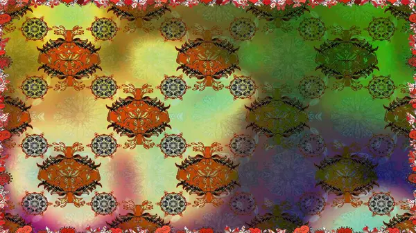 Raster illüstrasyonunda kusursuz çiçek deseni. Yeşil ve kahverengi renkte çiçekler.