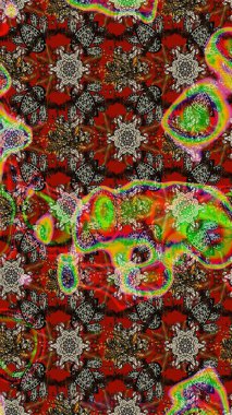 Kahverengi, kırmızı ve gri kıvırcık çiçekler kahverengi, kırmızı ve gri renklerde şekillenir. Raster illüstrasyonu. Klasik çiçek tasarım elementleri.