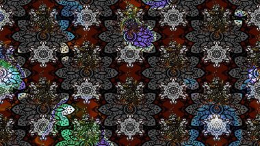 Renkli Bahar Teması eskiz kalıbı. Sevimli çiçek raster deseni. Siyah renkli çiçekler. Düz Çiçek Elementleri Tasarımı.