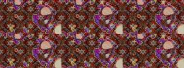 Moda baskısı, albüm, ambalaj kağıdı ve duvar kağıdı için zarif dekoratif süslemeler. Raster illüstrasyonu. Küçük çiçekli basit bir çiçek çizimi. Kahverengi, kırmızı ve gri renkte şirin çiçekler.