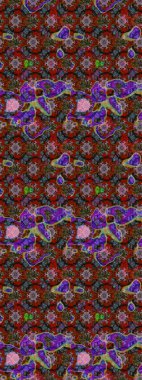 Kırmızı, kahverengi ve gri renkte etnik çiçeklerle süslenmiş zarif bir eskiz şekli. Raster Çiçek İllüstrasyon Şirin Tekstil.