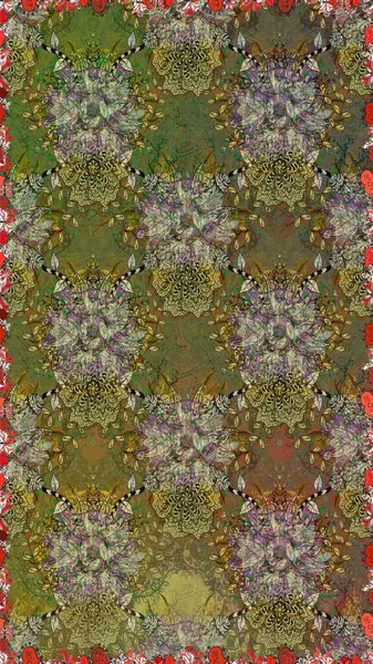 Süslü kumaş deseni. Düz Çiçek Elementleri Tasarımı. Raster illüstrasyonunda kusursuz çiçek deseni. Renkli Bahar Teması Kusursuz Arkaplan.