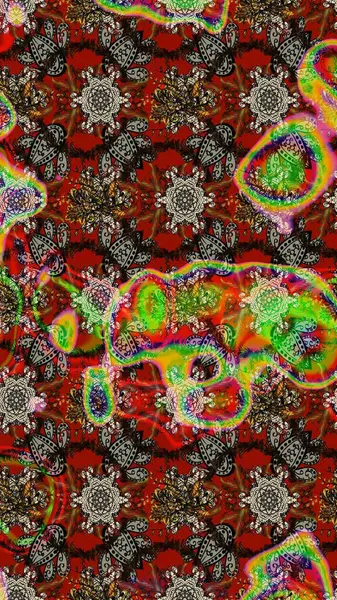 Kahverengi, kırmızı ve gri kıvırcık çiçekler kahverengi, kırmızı ve gri renklerde şekillenir. Raster illüstrasyonu. Klasik çiçek tasarım elementleri.