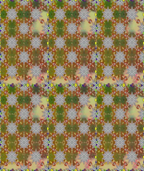 Raster illüstrasyonu. Kahverengi ve gri renklere karalamalar çizen kusursuz çiçek deseni.