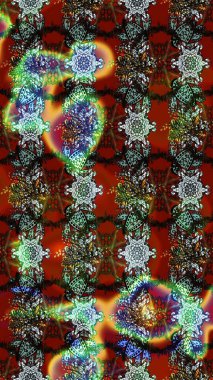 Kahverengi, kırmızı ve gri renkli küçük çiçekler ve kahverengi, kırmızı ve gri renkli komik böcekler, raster desen, illüstrasyon.