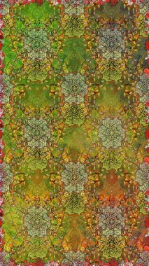 Modern çiçek arkaplanı. Parlak renkli çiçeklerle ve kahverengi ve yeşil renklerde yapraklarla şaşırtıcı, pürüzsüz çiçek deseni. Halk tarzı. Moda baskıları için zarif bir şablon.