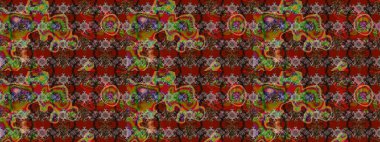 Kahverengi, kırmızı ve nötr renklerde çiçekler. Kumaş desenli papatya çiçekleri ayrıntıları.