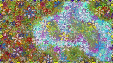 Çiçekli karalama şeklinde Raster çiçek deseni. Yeşil ve nötr renklerde çiçekler. Nazik, narin çiçek arkaplanı.