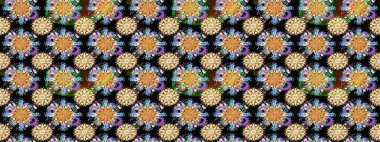 Düz Çiçek Elementleri Tasarımı. Çiçek desenli çizim. Siyah renkli çiçekler. Asya tekstil tarzında. Renkli Bahar Teması eskiz kalıbı. Raster illüstrasyonu.