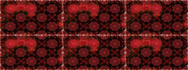 Klasik çiçekler. El çizimi, soyut ve süslü elementler. Yaz çiçekleri teması. Suluboya resim taklit Raster çizimi. Siyah ve kırmızı renkler.