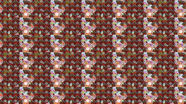 Çiçek deseni. Raster illüstrasyonu. Gri, kırmızı ve kahverengi renkler üzerine çiçek çizimi. Gri, kırmızı ve kahverengi renkte çiçekler. Şatafatlı bahar bahçesi dokusu.