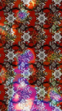 Kahverengi, kırmızı ve gri renklere karalamalar çizilmiş çiçek deseni. Raster illüstrasyonu.