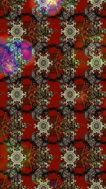 Raster illüstrasyonundaki çiçek desenli çizim. Süslü kumaş deseni. Düz Çiçek Elementleri Tasarımı. Renkli Bahar Teması çizim şablonu.