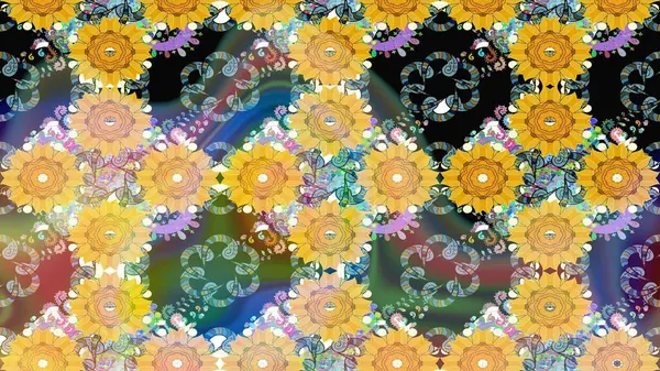 Raster çiçek desenleri çiziyor. Vadinin sarı renkli çiçekleri.