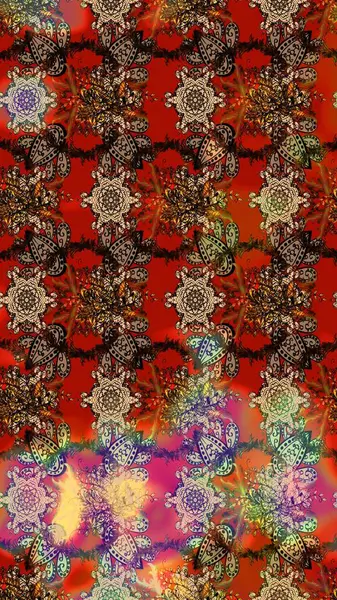 Kahverengi, kırmızı ve bej renkli çiçekler. Sevimli çiçek raster deseni. Renkli Bahar Teması eskiz kalıbı. Düz Çiçek Elementleri Tasarımı.