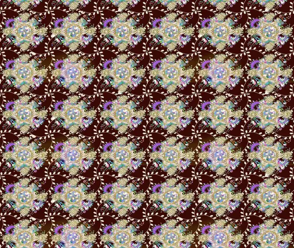 Düz Çiçek Elementleri Tasarımı. Renkli Bahar Teması eskiz kalıbı. Güzel kumaş deseni. Raster illüstrasyonunda çiçek deseni çizimi.