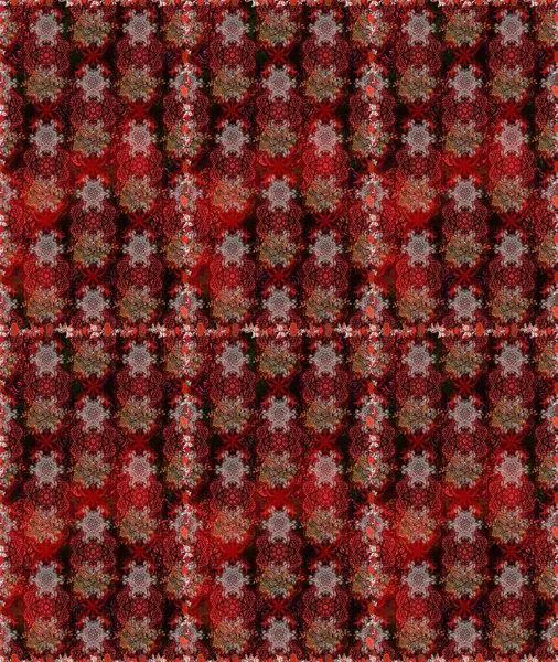 Raster Floral Illustration, Asyalı tekstil. Kahverengi ve kırmızı renklerde etnik çiçeklerle kusursuz bir desen..