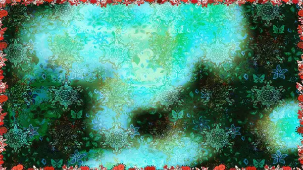 Raster illüstrasyonu. Çiçekler, dallar, bitkiler ve çiçekler. El çizimi. Güzel kumaş deseni.