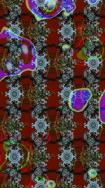 Parlak renkli çiçekleri ve kırmızı, kahverengi ve gri renkte yaprakları olan harika bir çiçek deseni. Moda baskıları için zarif bir şablon. Modern çiçek arkaplanı. Halk stili.