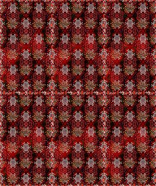 Raster Floral Illustration, Asyalı tekstil. Kahverengi ve kırmızı renklerde etnik çiçeklerle kusursuz bir desen..