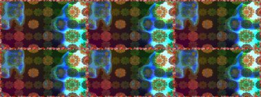 Raster illüstrasyonu. Kusursuz Chichi kumaş deseni. Renkli Bahar Temalı Kusursuz Arkaplan. Düz Çiçek Elementleri Tasarımı. Çiçek deseni.