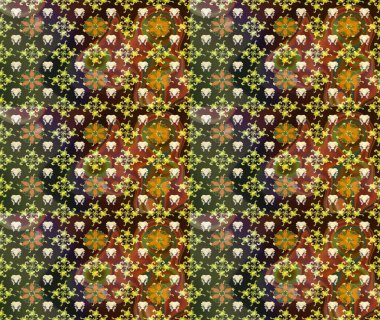 Sevimli çiçek raster deseni. Renkli Bahar Teması eskiz kalıbı. Kahverengi renkli çiçekler. Düz Çiçek Elementleri Tasarımı.