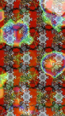 Kahverengi, gri ve kırmızı zarif küçük çiçekler ve kahverengi, gri ve kırmızı renkte komik böcekler, raster desen, illüstrasyon.