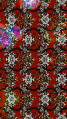 Raster illüstrasyonundaki çiçek desenli çizim. Suluboya tarzında kahverengi, gri ve kırmızı renkte çiçekler.