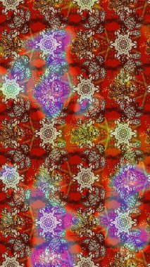 Eskiz klasiği. Renkli Bahar Teması eskiz kalıbı. Düz Çiçek Elementleri Tasarımı. Raster Şirin kumaş deseni.