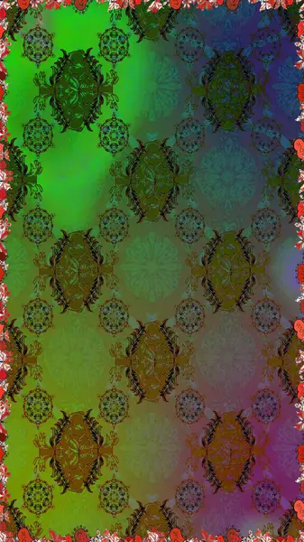 Renkli Bahar Temalı Kusursuz Arkaplan. Raster Şirin kumaş deseni. Kusursuz bir mahsul. Düz Çiçek Elementleri Tasarımı.