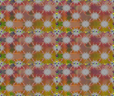 Raster illüstrasyonu. Şirin çiçekli kusursuz desen ve kahverengi ve gri renkli yapraklar, suluboya çiçek deseni, duvar kağıdı, kart veya kumaş için fayanslı.