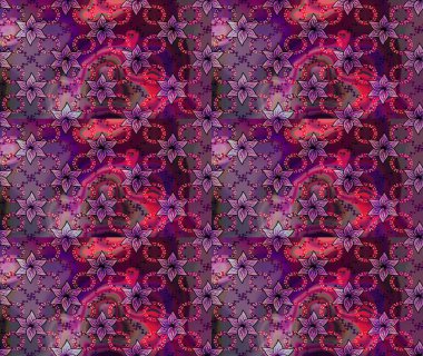 Tekstil, kumaş, kapaklar, duvar kağıtları, baskı, naylon, koleksiyon defteri, örgü, dekupaj için güzel bir eskiz. Küçük mor ve kahverengi çiçeklerle oldukça kaliteli besin torbası deseni.