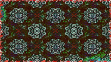 Kusursuz bir arka plan modeli. Raster - stok. Suluboya, elle çizilmiş. Vadinin çiçekleri kahverengi ve yeşil renklerde.