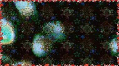 El çizimi. Çiçekli, yapraklı, çiçeksiz çiçek desenli. Raster illüstrasyonu.