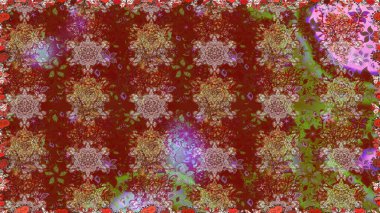 Hediye ambalaj kağıdı, tebrik kartları, posterler ve pankart tasarımı. Raster düz çiçekleri pürüzsüz desen. Kırmızı ve kahverengi renkte çiçekler.