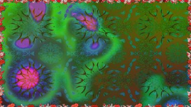 Çiçeksiz desenli arka plan. Gömlek baskısı için çiçek boyası. Yeşil ve kahverengi renkte çiçekler.