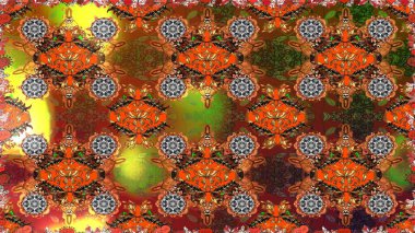 Renkli Yaz Temalı Kusursuz Arkaplan. Sevimli çiçek raster deseni. Kahverengi ve turuncu renkli çiçekler. Düz Çiçek Elementleri Tasarımı.