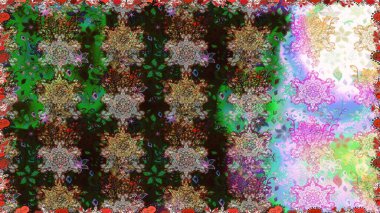 Fantezi kumaş deseni. Raster çizimde sorunsuz çiçek desenli. Düz çiçek öğeleri tasarım. Bahar Tema Dikişsiz desen arka plan rengi.