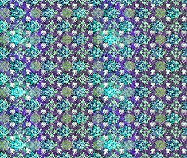 Çok renkli, zarif küçük çiçekler ve mor renkli komik böcekler, raster deseni, illüstrasyon..