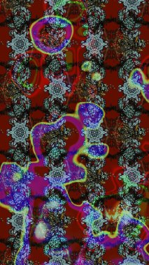 Çiçek kırmızısı, kahverengi ve mavi çizim deseni. Klasik taslak çizimi. Raster çiçek izi..