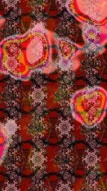 Tekstil, kumaş, kapaklar, duvar kağıtları, baskı, naylon, koleksiyon defteri, örgü, dekupaj için güzel bir eskiz. Küçük kahverengi, kırmızı ve pembe çiçeklerle oldukça kaliteli besin torbası deseni.